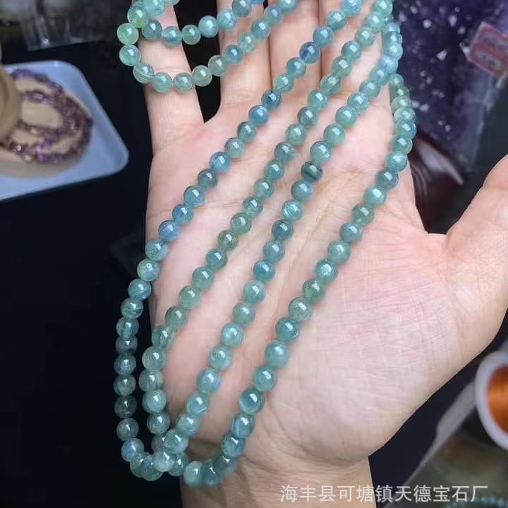 Wholesale natural blue-green wafer beads, Buddha beads bracelet, ice-clear kyanite multi-circle bracelet, blue-green crystal jewelry accessories