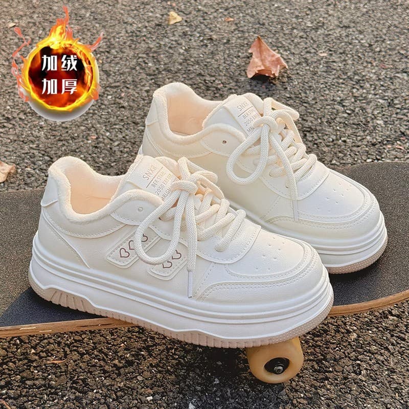Women's Fleece Lined Sneakers Thick Bottom Casual Sports Shoes Autumn Winter Cotton Shoes Comfortable Breathable Rubber Sole