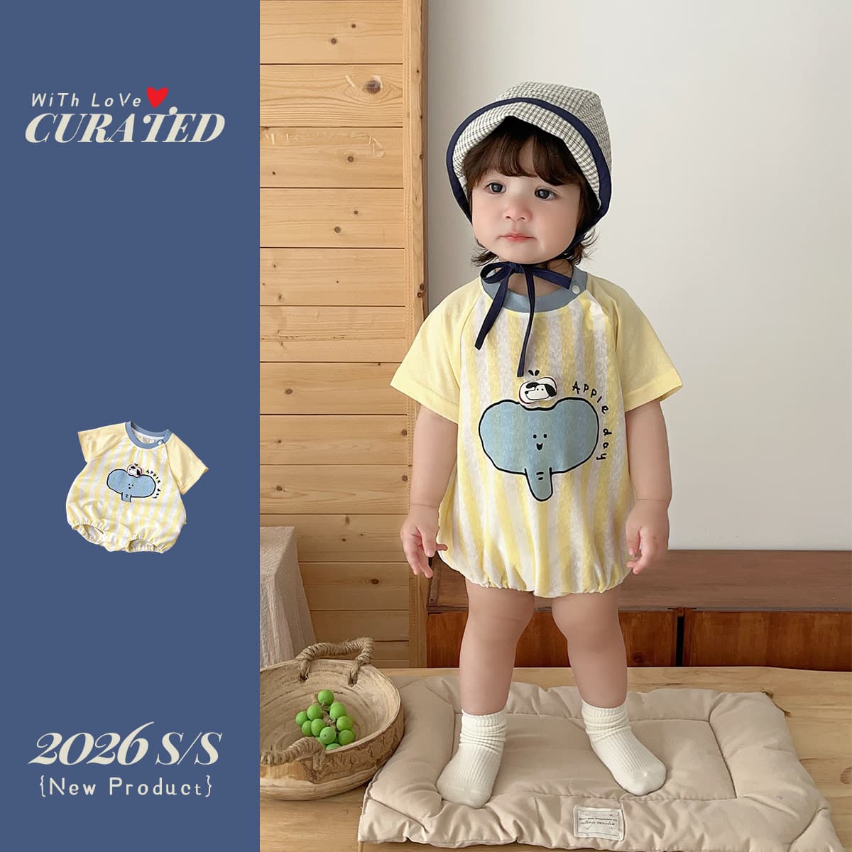 Baby short-sleeved jumpsuit, summer thin baby boy's bag, cartoon Korean style boy's romper, summer sweatshirt
