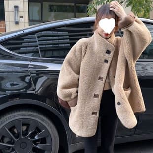 Plus Size Korean Notch Lapel Double-Breasted Wool Coat for Women, Autumn/Winter Outerwear, Thickened Woolen Coat, Up to 200 lbs