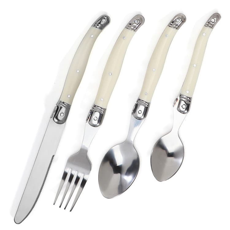 Jinhaiyue Home Use Knife Fork Spoon Set Cream White Plastic Handle Steak Knife Steak Fork Spoon Western Cutlery