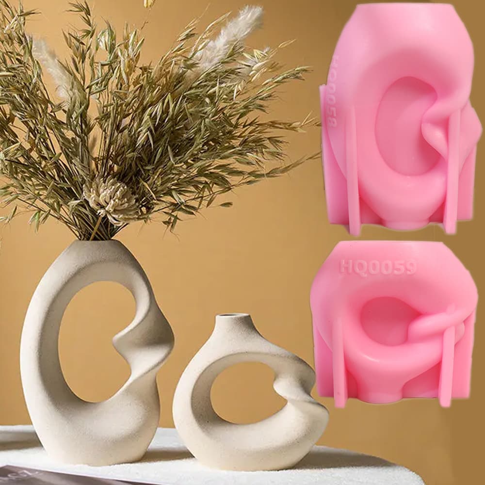 Quan Mingxiang narrow mouth hollow vase silicone concrete mold short bottle diameter creative decorative ornaments gypsum vase mold