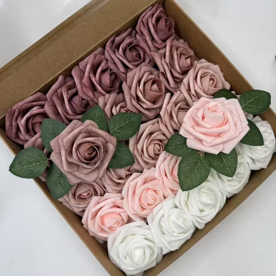 Cross-border e-commerce hot-selling gift box set foam PE roses with stems, artificial fake flowers for home decoration floral arrangement wholesale
