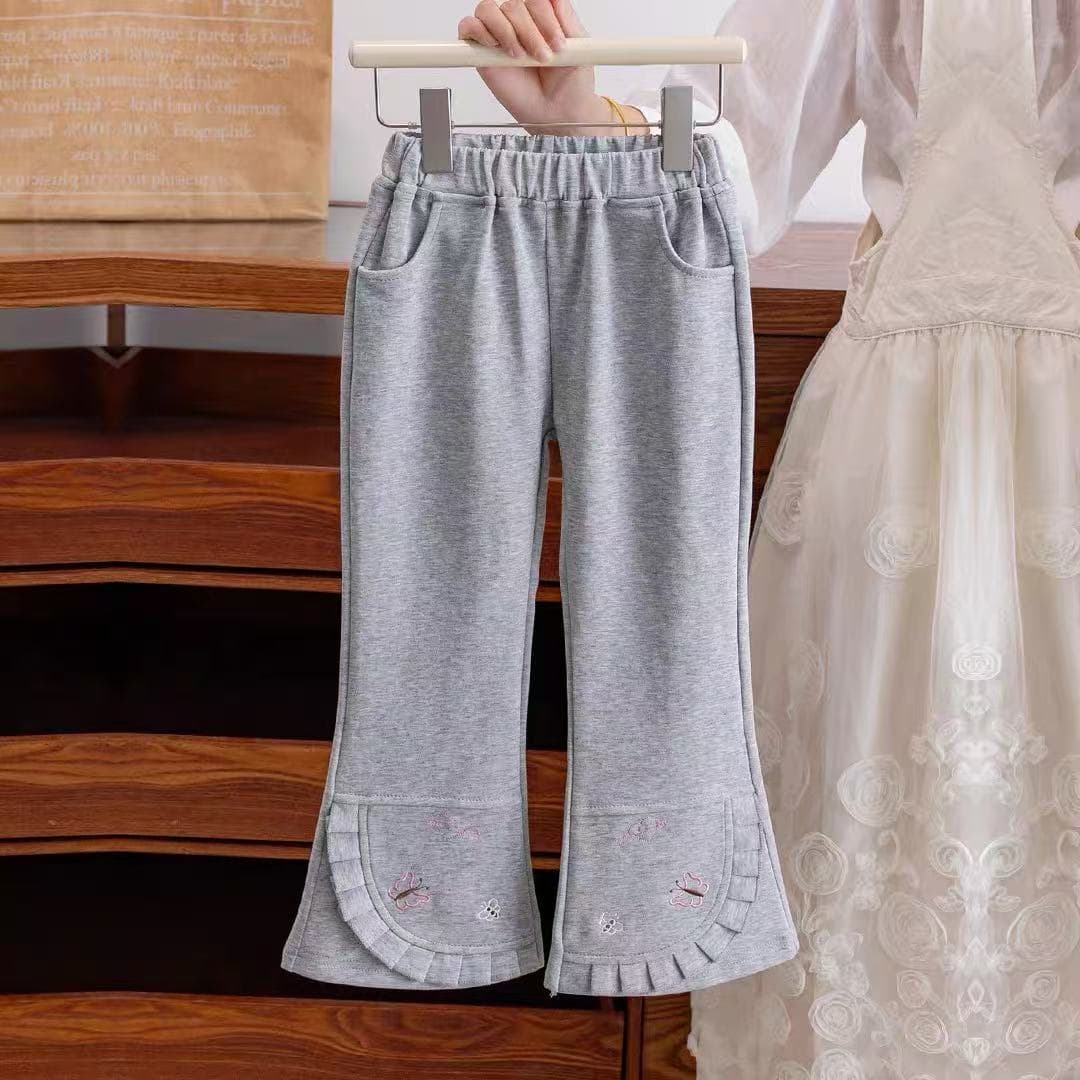 Girls Spring Autumn Flared Pants Korean Style Long Pants 2026 New Autumn Pants Embroidered Cotton Casual Pants Big Kids Pants