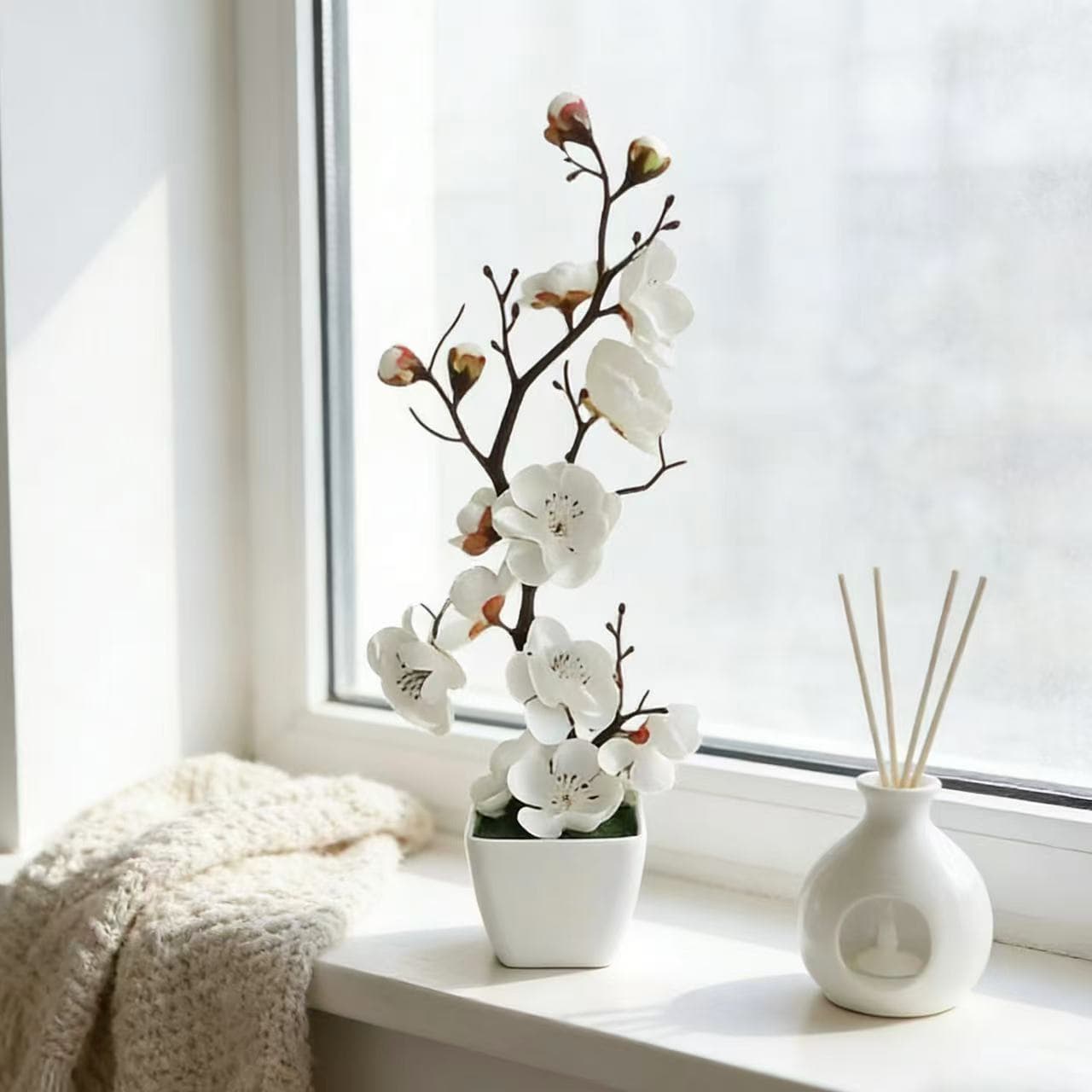 Cross-border hot-selling simulated plum blossoms and wintersweet flower potted ornaments home decoration Chinese-style living room fake plum blossom bonsai