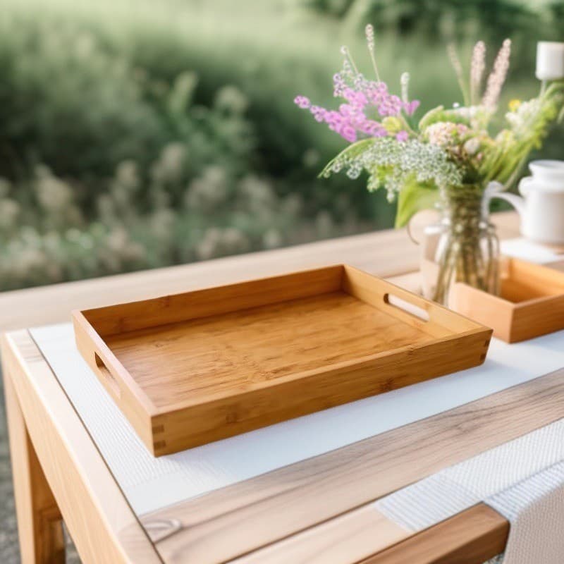 Factory Direct Supply Bamboo Wood Tray Rectangular Simple Household Tea Tray Fruit Tray BBQ Tray Cake Dessert Solid Wood Tray