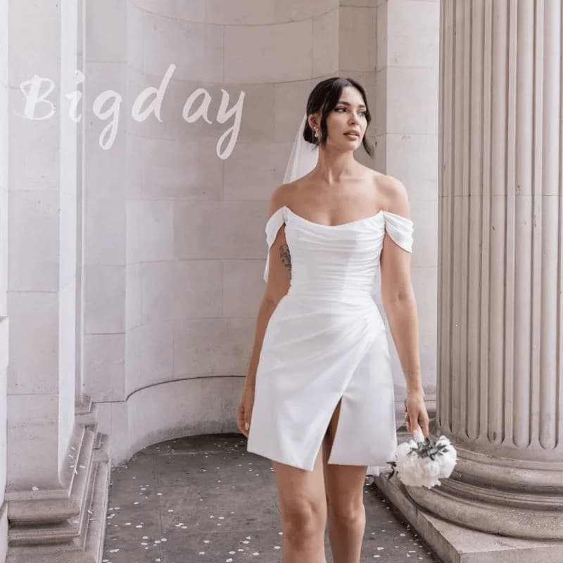 French light wedding dress, bride's temperament, simple outing dress, small satin one-shoulder short certificate engagement dress