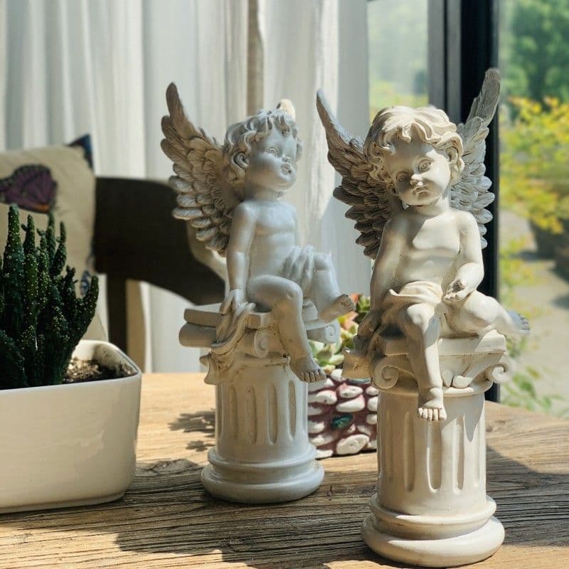 French Vintage Roman Column Little Angel Ornament, Western Antique Style Home Living Room Wine Cabinet Window Decorative Craft