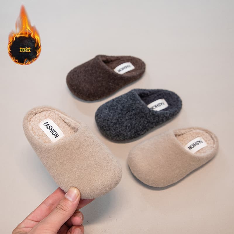 Korean Casual Girls' Furry Slippers 2025 New Winter Outdoor Flat Lazy Fleece-Lined Closed-Toe Versatile Half-Slip