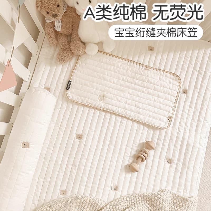 Thickened baby crib fitted sheet, quilted and padded baby mattress cover, custom-made children's patchwork mattress cover and bed sheet.