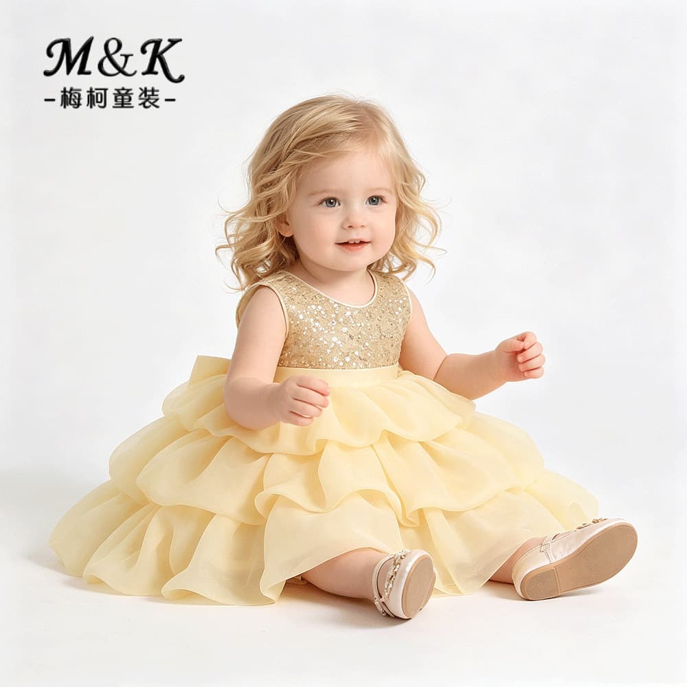 2026 European and American Girls' Dress First Birthday Baptism Gown with Large Bow, 100-Day Banquet Evening Dress, Baby Girl Formal Dress