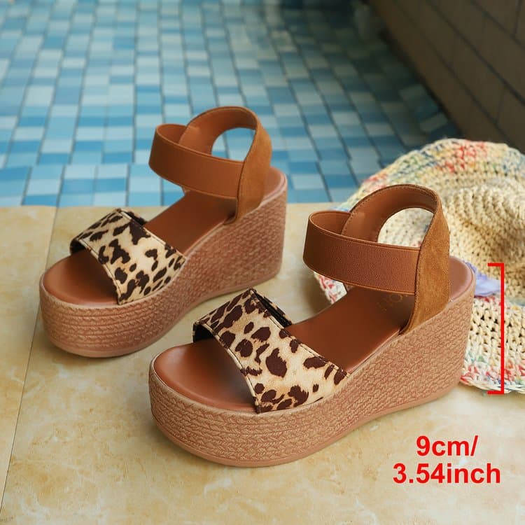 In Stock Size 34 European and American Woven Roman Sandals for Women Summer New Platform Thick Sole Elastic Band Wedge Heel Sandals