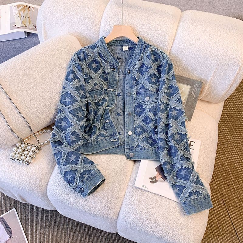European Heavy Denim Jacket Women Spring Autumn 2026 New Loose Fit Versatile Fashion Short Cropped Jacket Top