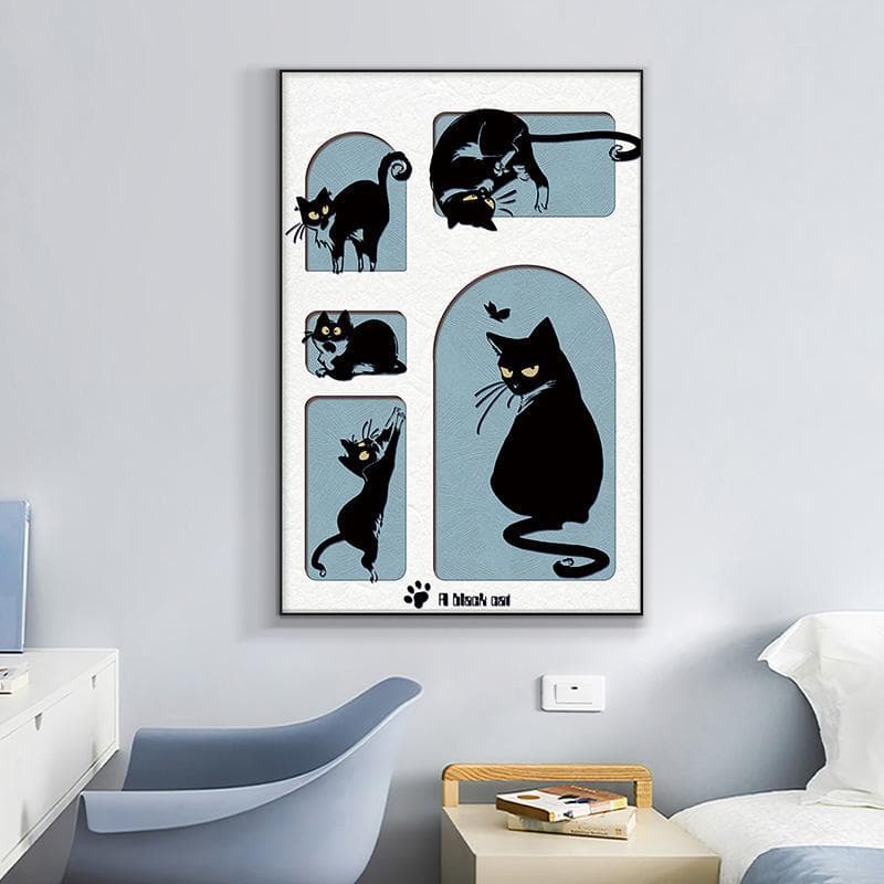 Minimalist entryway single-piece decorative painting, living room, dining room, bedroom, sofa background wall black cat 6080