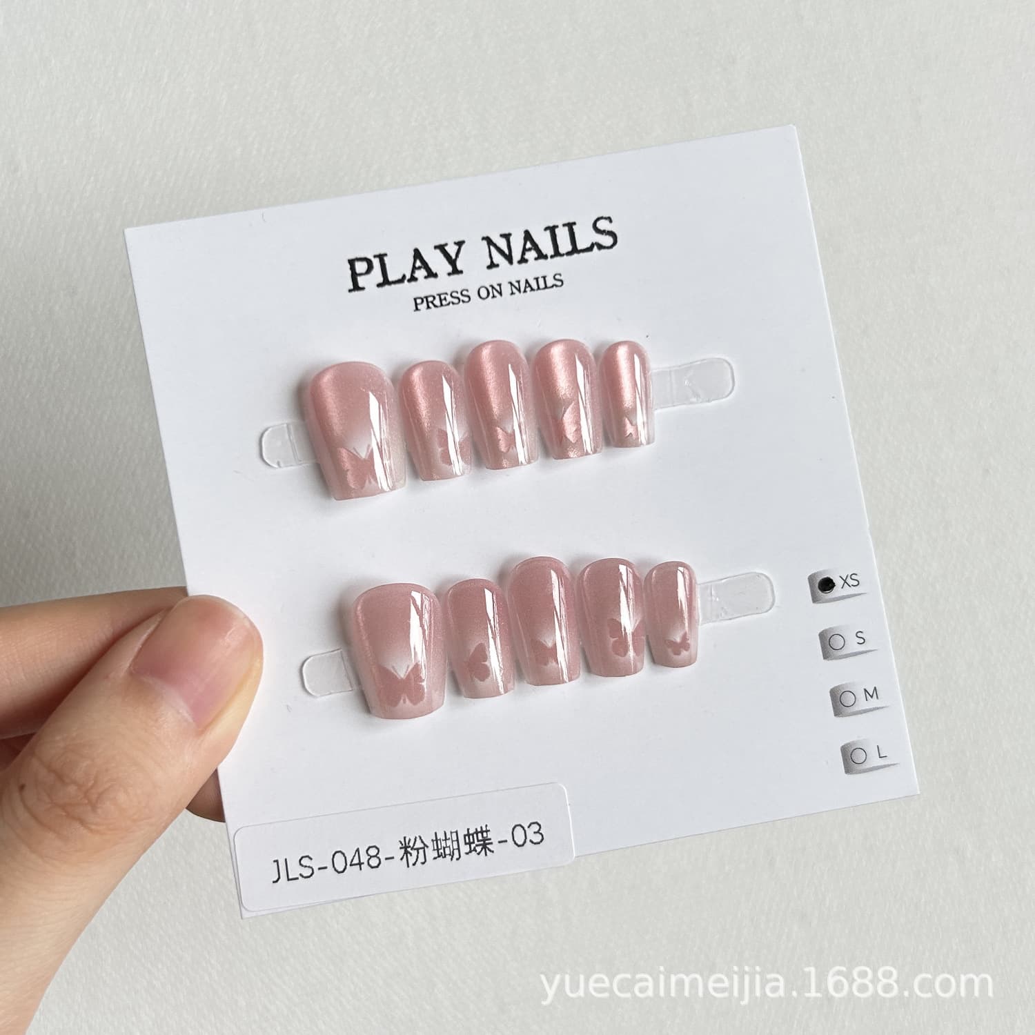 New Ultra-Short Ladder Cat Eye Press-On Nails Handmade Cute Premium Butterfly Nail Tips Cartoon Pattern Design Manicure