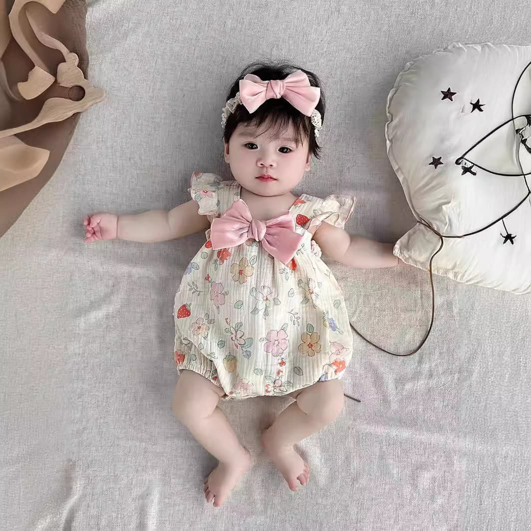Baby summer jumpsuit, cute bow-tie bag, newborn baby girl triangle crawl suit, thin sling harem
