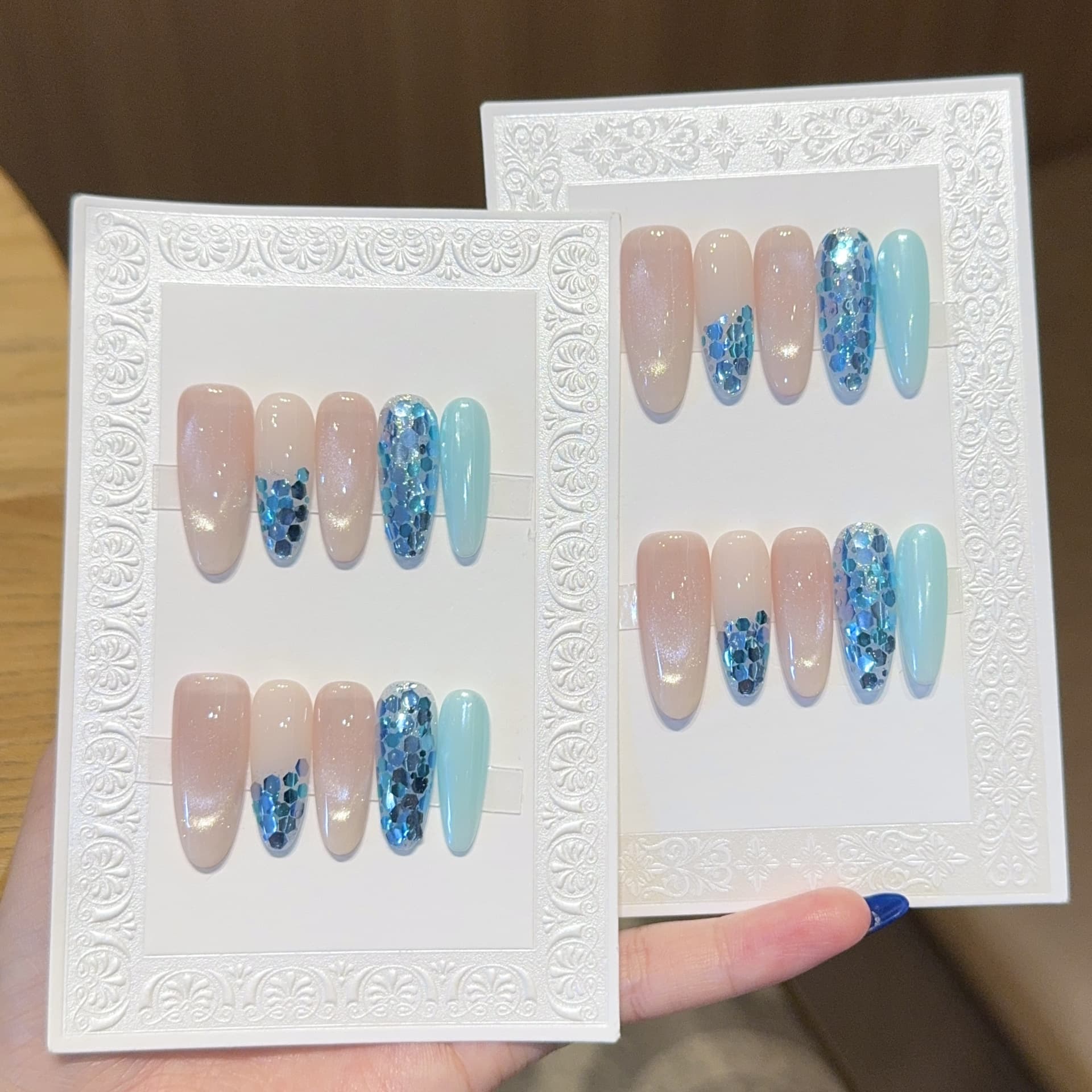 Ins-style minimalist cat-eye handmade press-on nails, premium whitening medium-long false nail tips wholesale