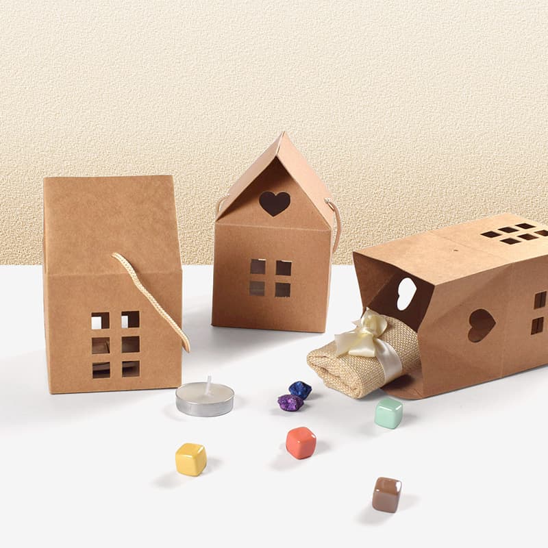Solid Color Kraft Paper Handheld Small House Shape Gift Box Ready Stock White Hollow-out Simple DIY Handheld Gift Box