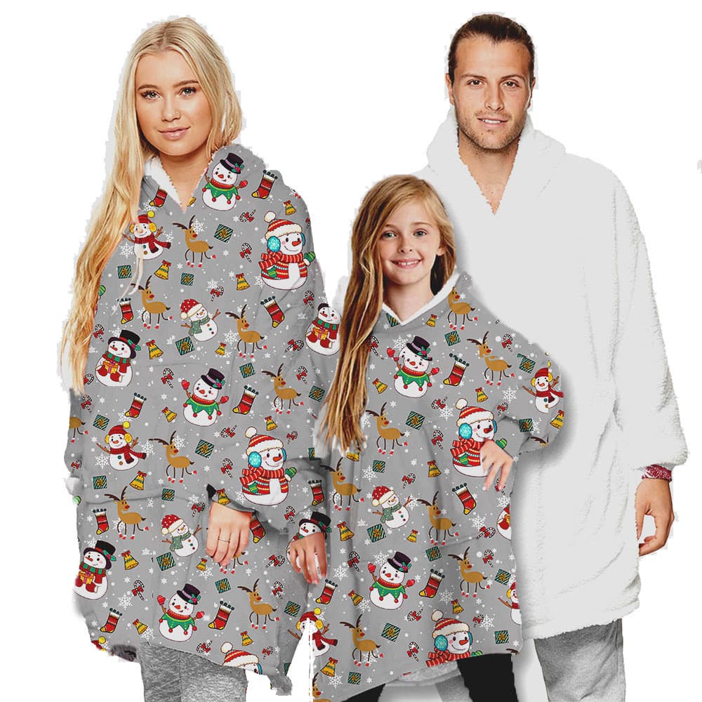 Amazon Christmas Digital Print Family Matching Home Warm Sherpa Reversible Blanket with Hood Hoodie Custom