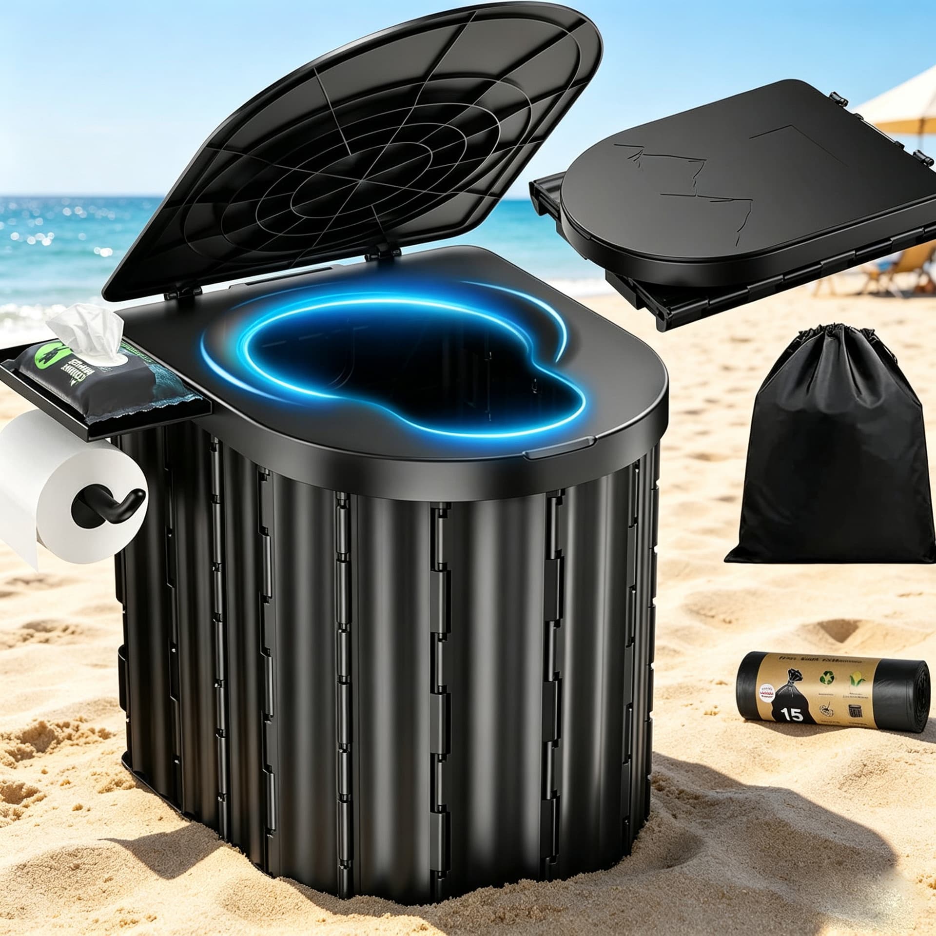 Outdoor Portable Toilet, Car-Mounted Toilet, Camping, Long-Distance Highway Driving, Emergency Folding Large Toilet, Wholesale