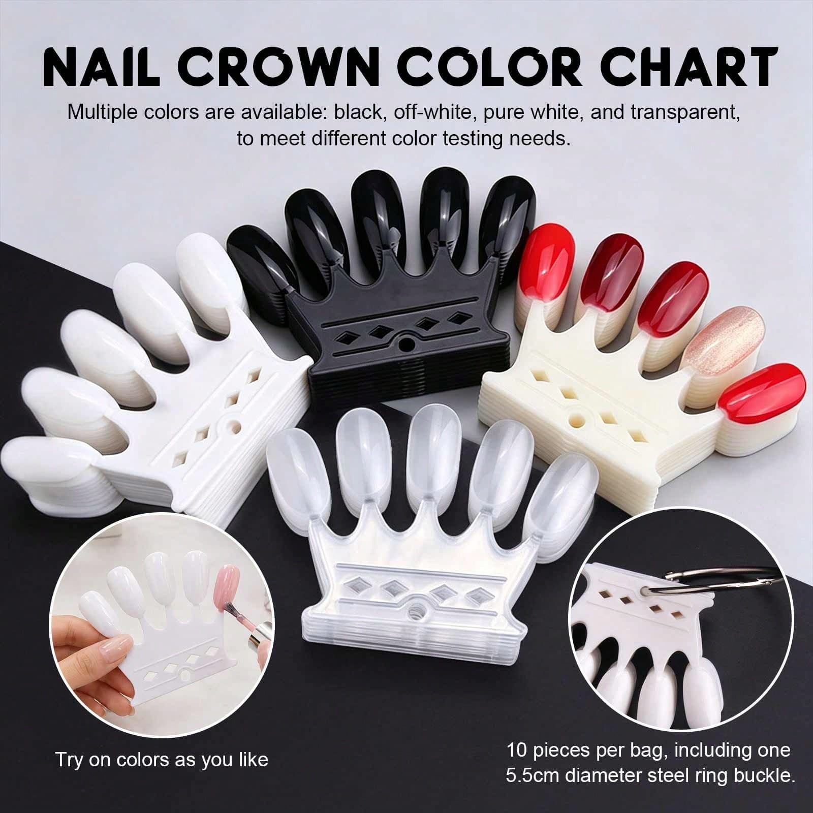 Cross-Border Exclusive Manicure Crown Color Card Nail Color Card Practice Nail Chip Display Nail Mold Crown Shape 4 Colors to Choose 10 Pieces