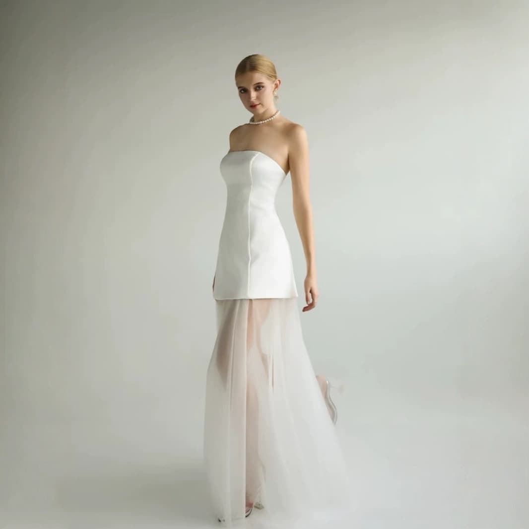 Two-Way Wear Niche Strapless Dress Wedding Dress Women 2026 Summer New Fashion Sweet High Waist Slim Fit Short Dress