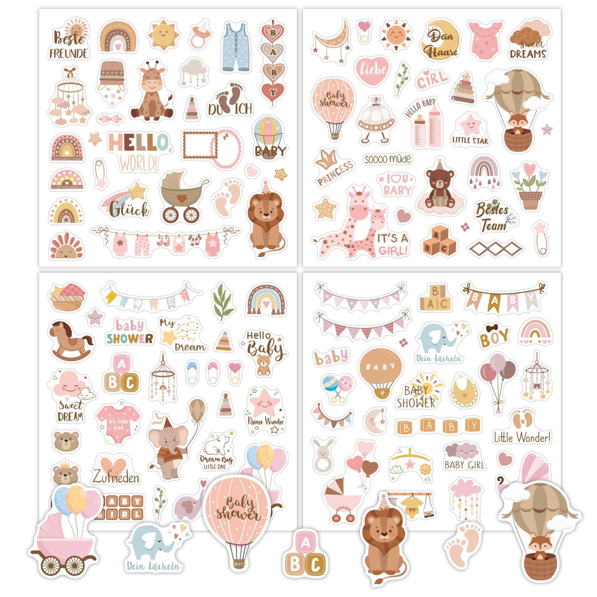 New Cross-Border BABY Stickers German English Cartoon Morandi Decorative Scrapbook Journal Baby Stickers