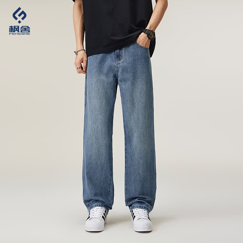 Fengshe Men's Clothing/2026 New Jeans Men's Straight Legs Wide Legs Loose Plus Fat Plus Size Thick Legs Summer Thin Style