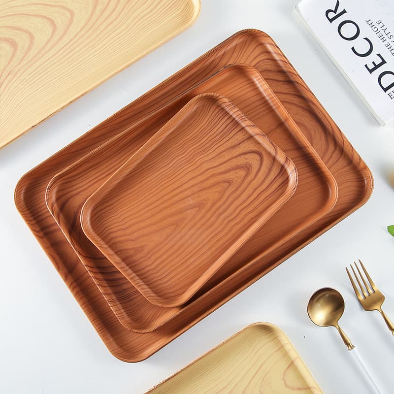 Ins-style Tray with Wood Grain, Living Room Cup and Dining Room Rectangular Water Cup Plate, Hotel Coffee Light Luxury Retro