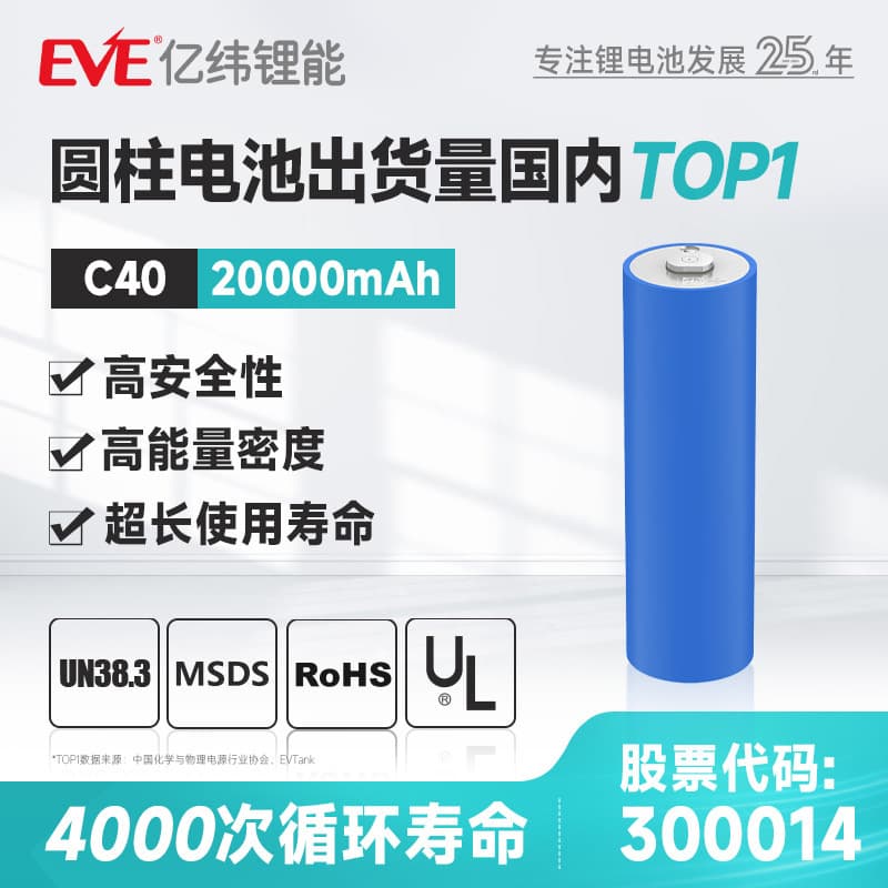 Customized Eve Lithium Iron Phosphate Battery 3.2V 20Ah40135 Cylindrical Battery for Energy Storage Power