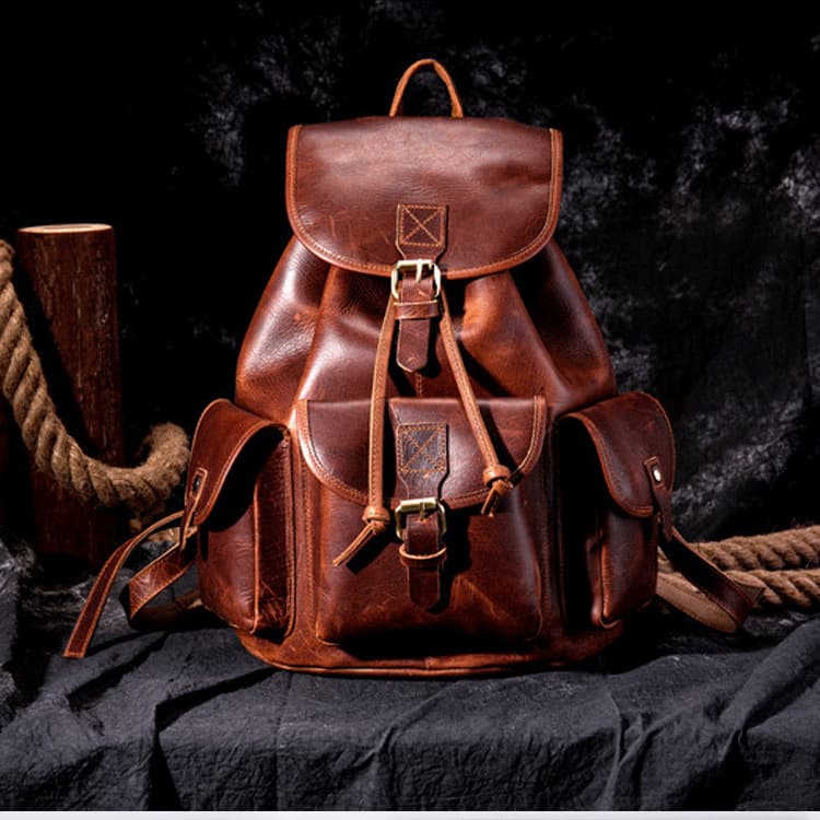 Leather Travel Backpack Unisex Large Capacity Casual Outdoor Bag Breathable Shoulder Strap Laptop Bag for Business Trip