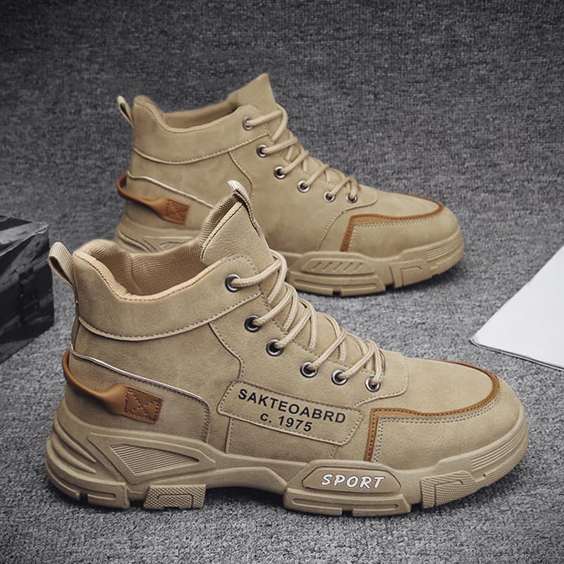Autumn Spring Men's High-Top Martin Boots Yellow Work Boots Snow Boots Mid-Top Cotton Shoes Fashion Men's Boots British Style