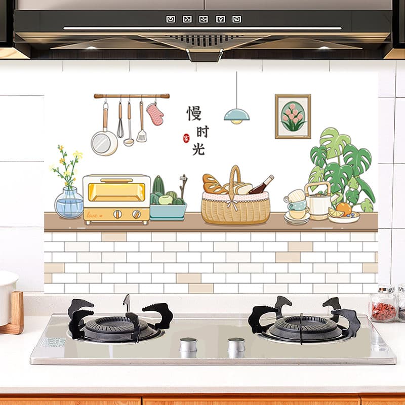 New Home Kitchen Oil-Proof Stickers Waterproof Wall High Temperature Resistant Range Hood Cabinet Stove Wall Decorative Wall Stickers