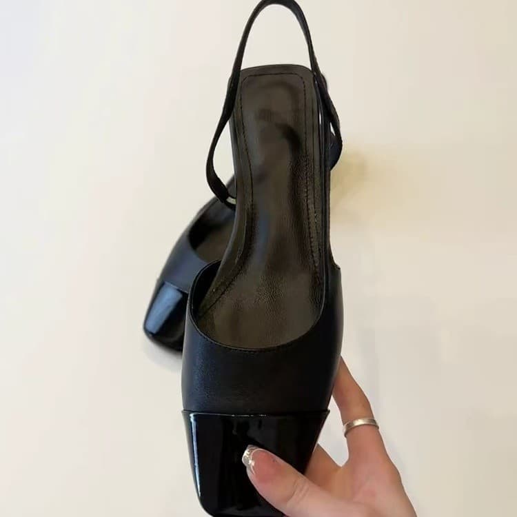 Retro Closed-Toe Color-Block Sandals with One-Strap Chunky Heel, Open-Back Square Toe Single Shoes, Chic Handcrafted Women's Shoes