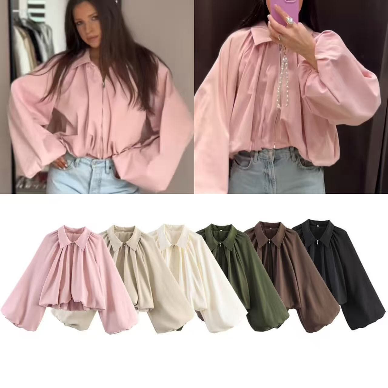 Cross-Border Aliexpress Hot-Selling 2026 Spring New Fashion Versatile Balloon Sleeve Bomber Jacket 4344169