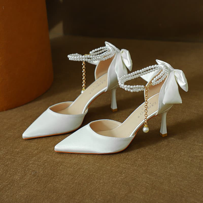 zzs-slt Pointed Thin Heel Open Back Bow Fairy Style High Heels Versatile Commuter Women's Shoes in All Sizes