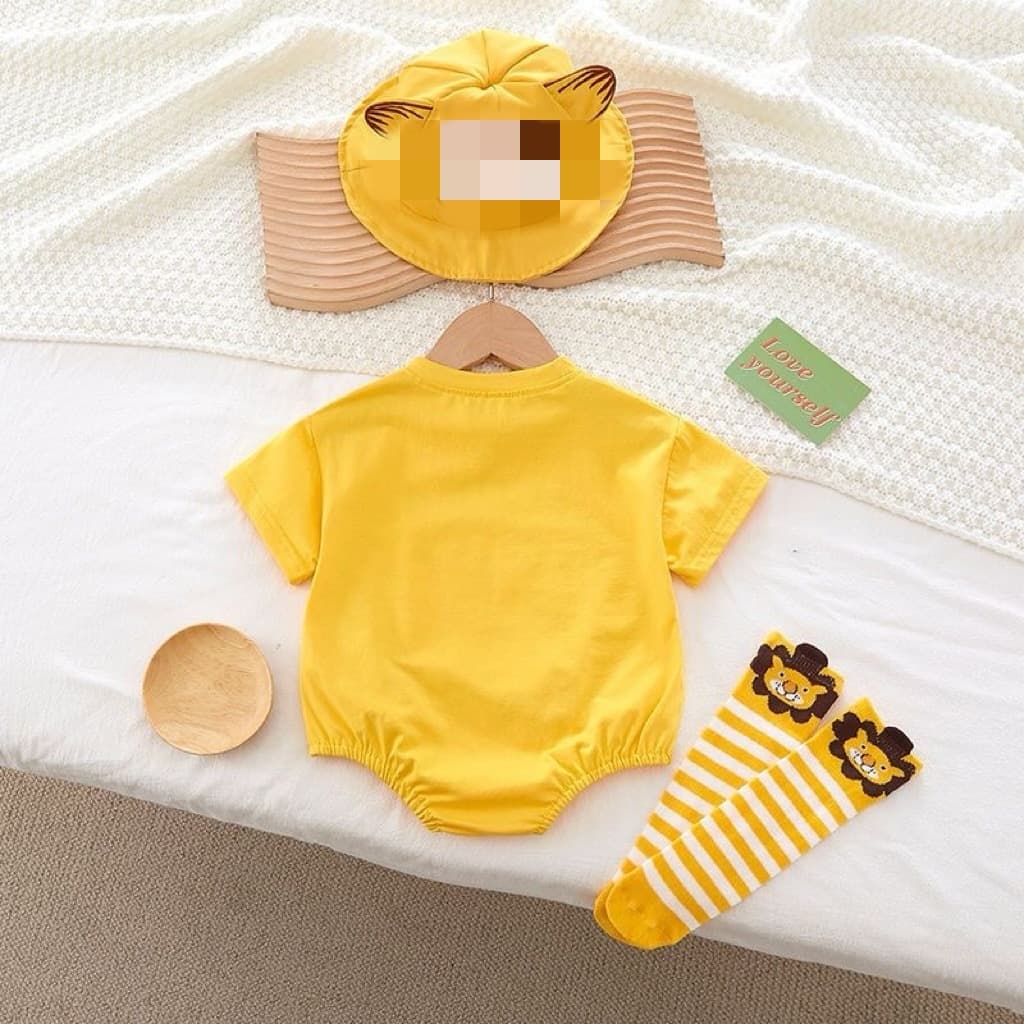 Summer Baby Romper Cute Garfield Short Sleeve Hat and Socks 3-Piece Set Comfortable Breathable Baby Crawling Clothes
