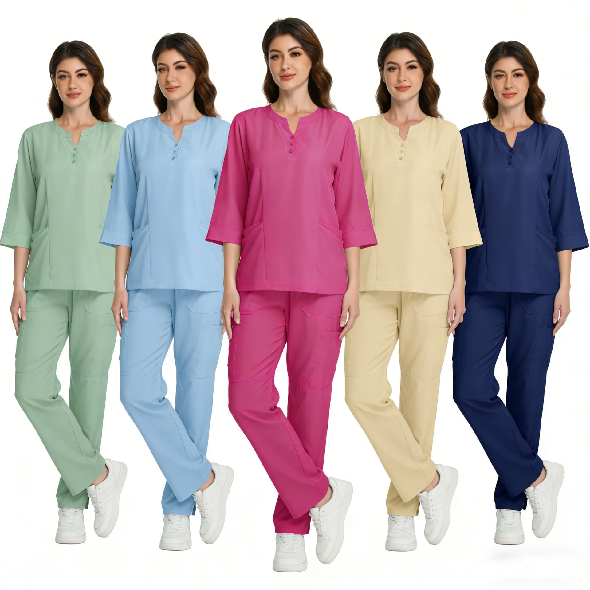 Amazon's New Medical Beauty Mid-Sleeve Scrub Top, V-Neck Buttoned Comfortable Scrub Shirt, Pet Hospital Work Uniform