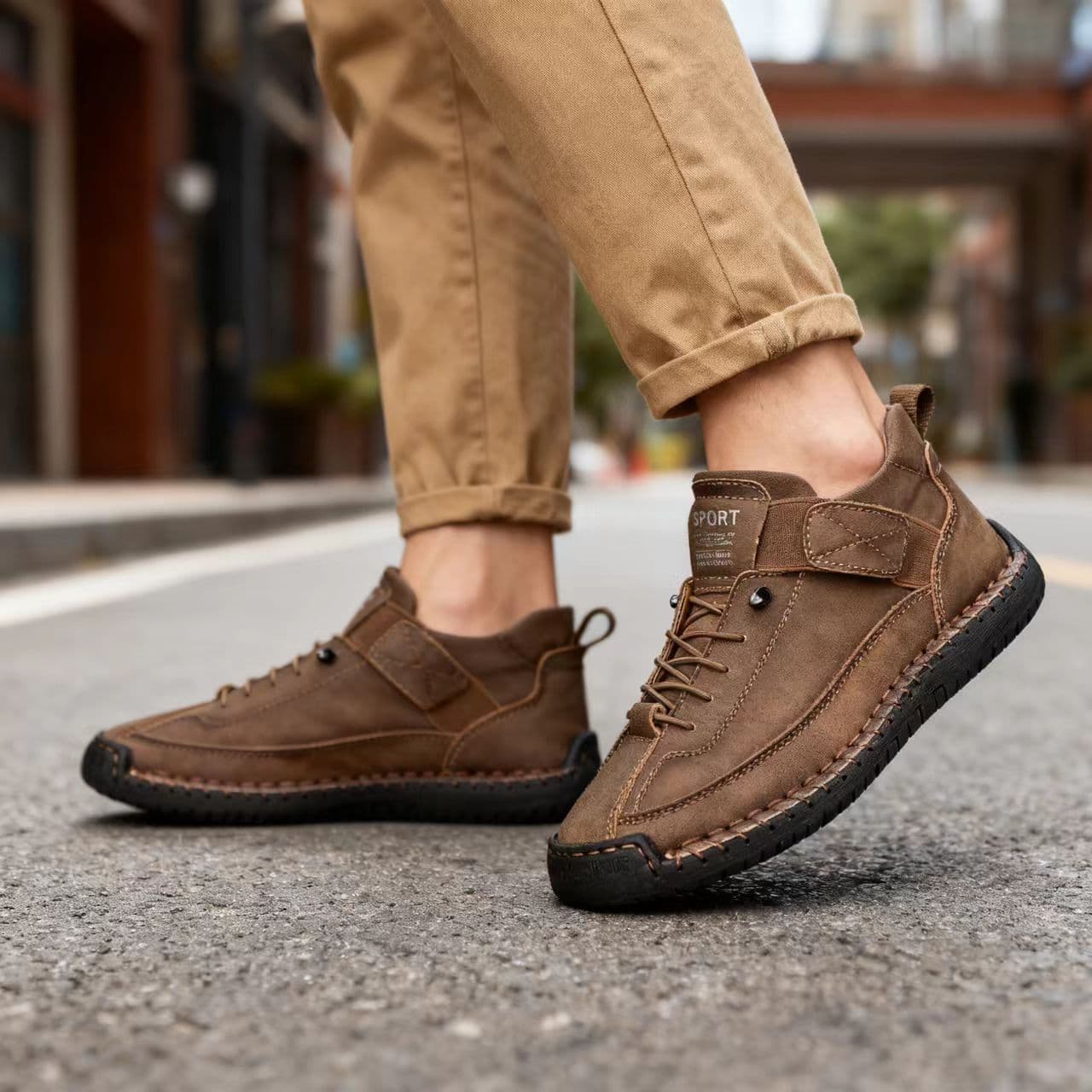 Amazon 2024 Cross-border Large Size Men's Shoes Mid-top Leather Boots Women's Casual Shoes Work Boots Stitched Couple Short Boots