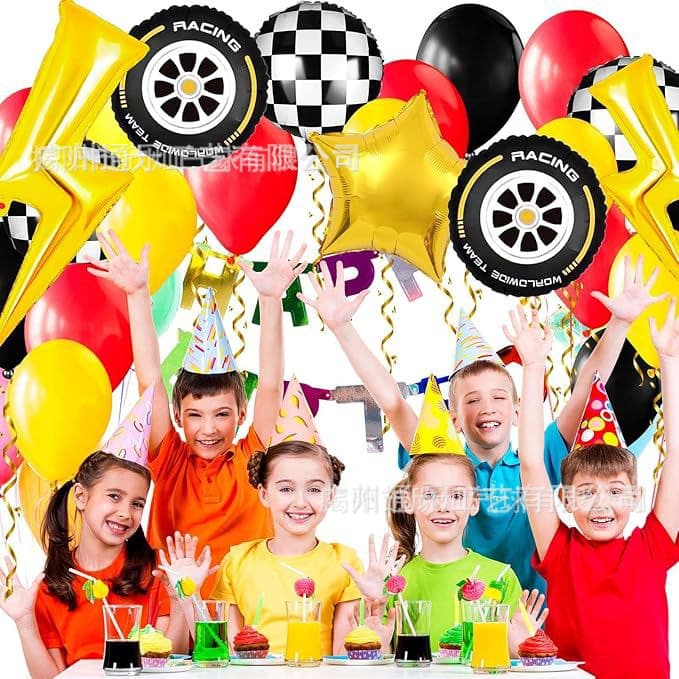 Amazon Cartoon Racing Car Birthday Party Decoration Lightning Wheel Balloon Racing Balloon Line Number Decoration
