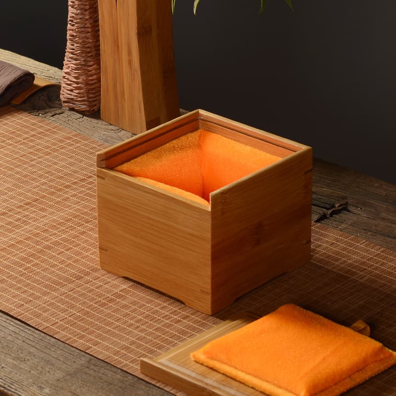 Nan Zhu Slide Lid Bamboo Yellow Velvet Box Square Drawer Single Cup Purple Clay Teapot Jian Zhan Collectibles Gift Box Tea Canister Packaging