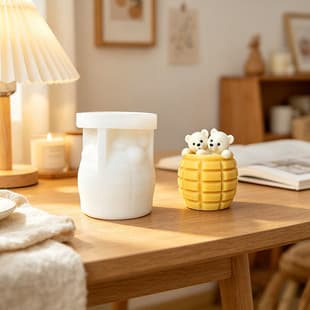 Jar Twin Bear Aromatherapy Candle Silicone Mold DIY Bear Plaster Ornament Baking Cake Mold