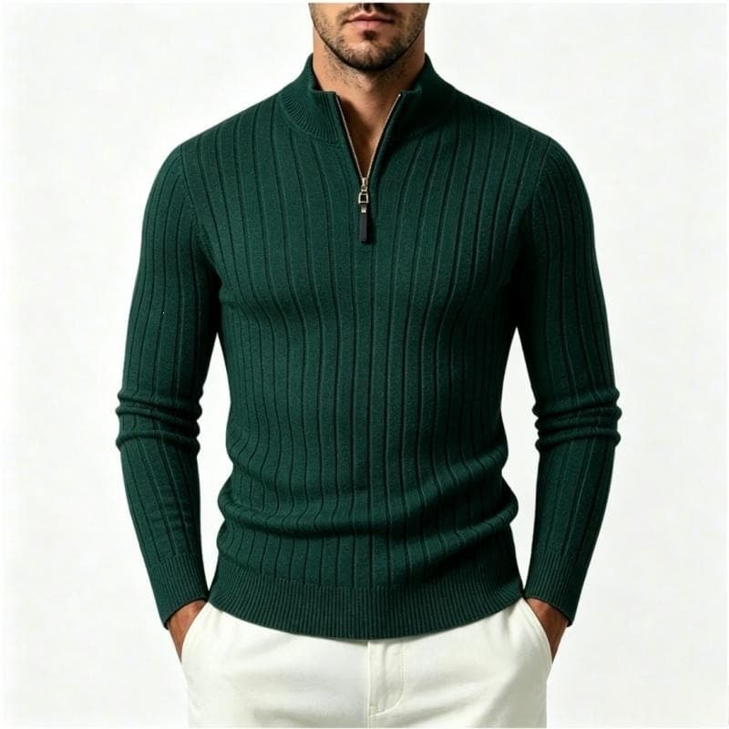 Men's Ribbed Half-Zip Sweater for Autumn/Winter, Mock Neck, Warm, Plus Size Casual Knitwear, Thickened Sweater