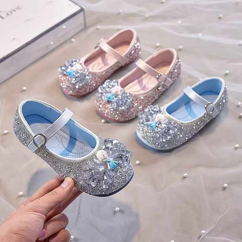 Children's Princess Shoes Crystal Shoes Elsa 2025 Spring/Autumn New Girls' Leather Shoes Soft Sole Baby Flats