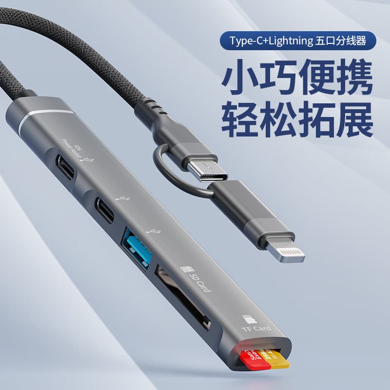 Apple Type-C to SD/TF Memory Card Reader, Connect Phone and Computer to USB Drive, Headphones, and Charging