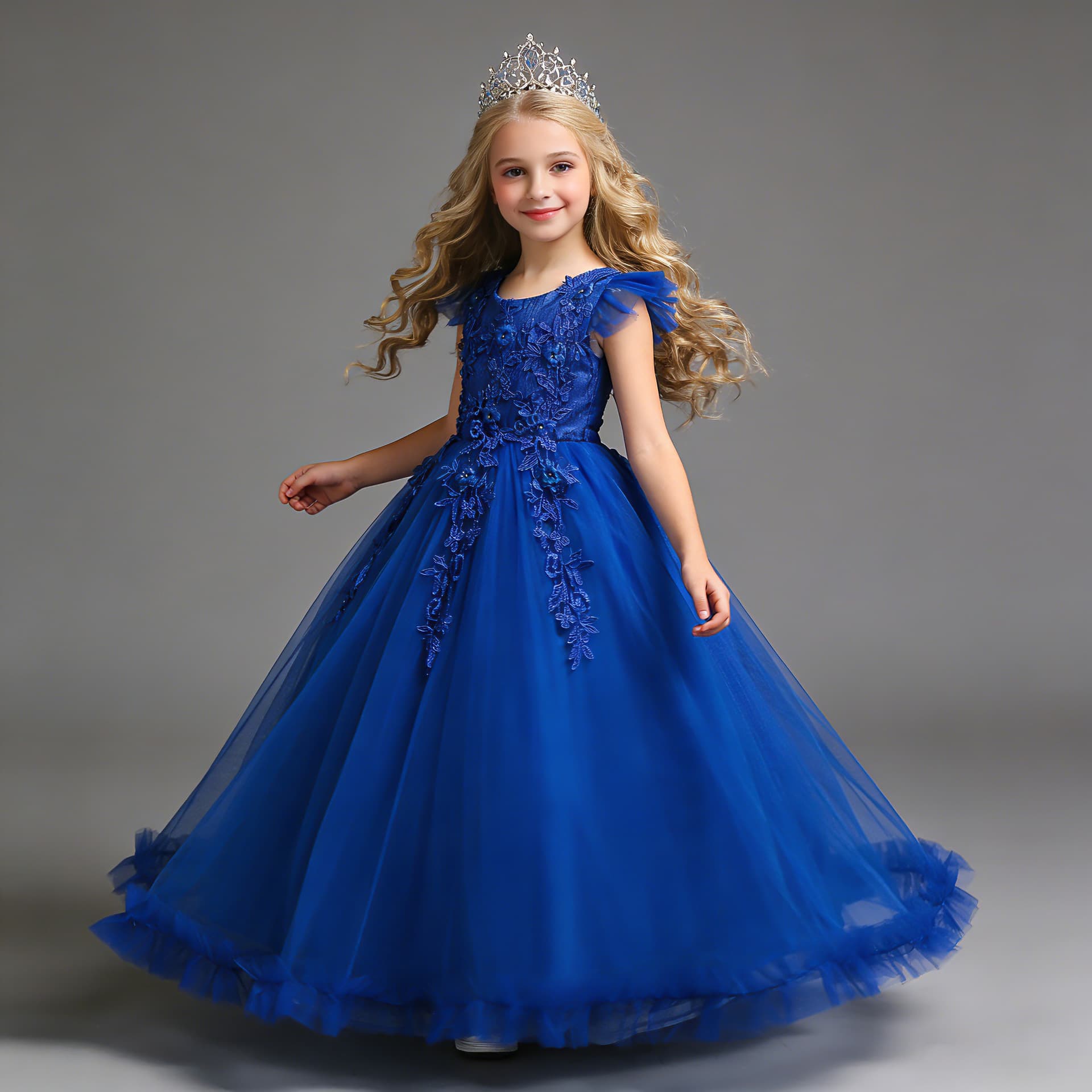 Girls' Princess Dress Kids' Clothing Mesh Puffy Long Skirt One Piece Children's Party Dress Suitable for Medium to Large Children