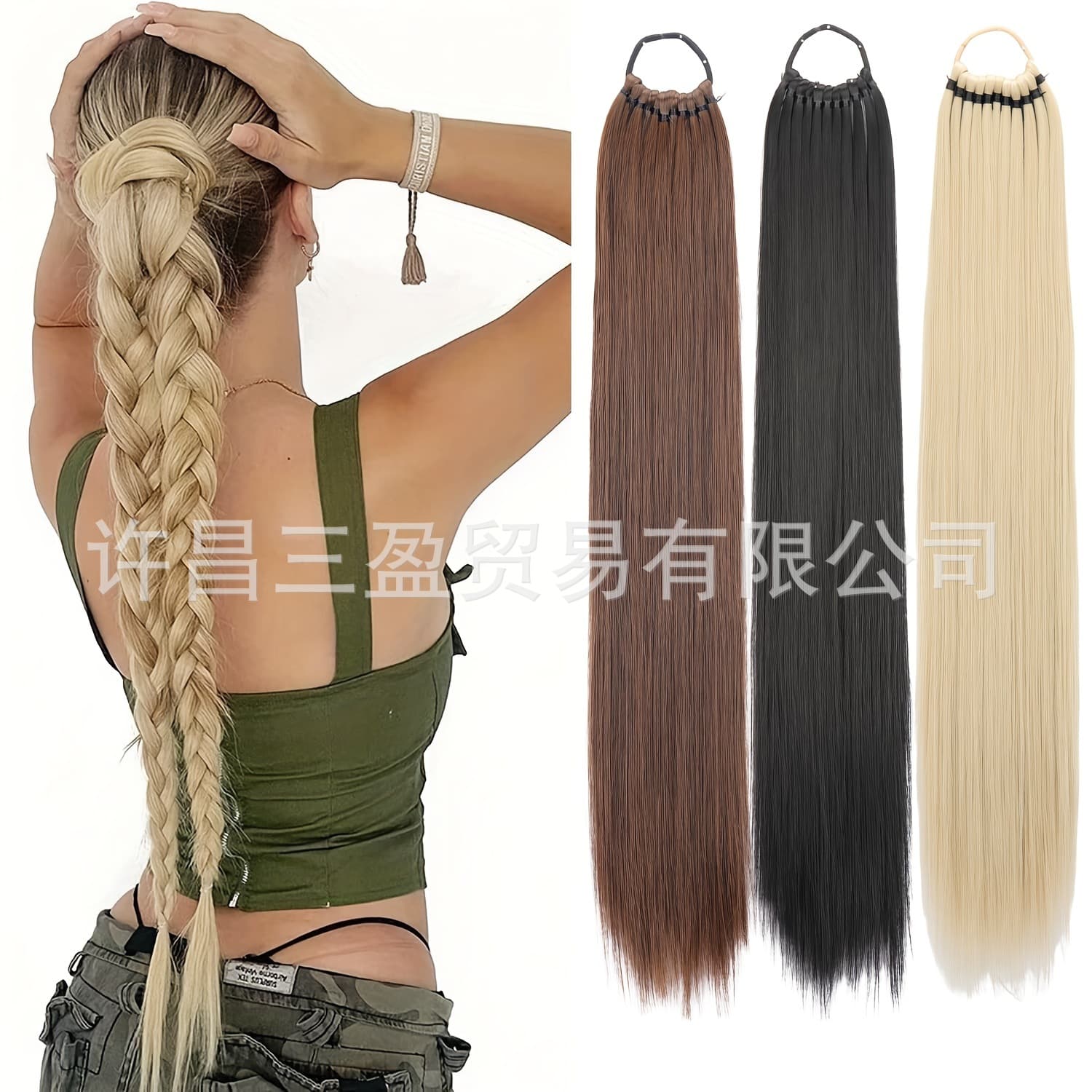 Fashionable Winding Straight Ponytail Wig, Black Rubber Band Ponytail, Easy to Wear, Increases Hair Volume