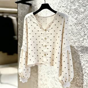 In Stock 2026 Summer New Original Polka Dot Print Long Sleeve Elegant Women's Blouse