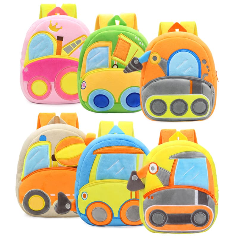 Construction Vehicle Series Cute Children's Backpack, Excavator Backpack, Plush Backpack for Ages 2-4, Unisex Toddler Bag