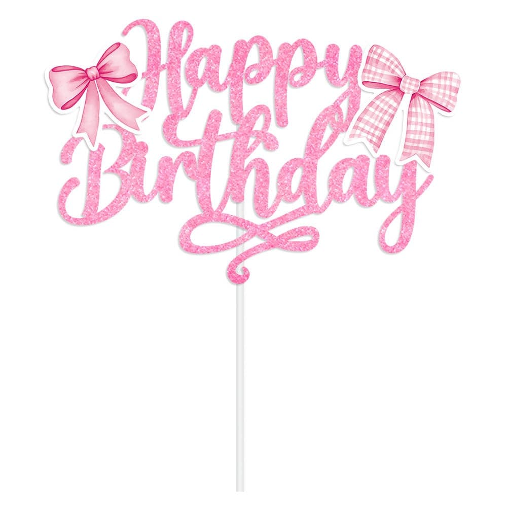 New Bow Birthday Party Decoration Supplies Birthday Cake Topper Black and Pink Bow Cake Insert